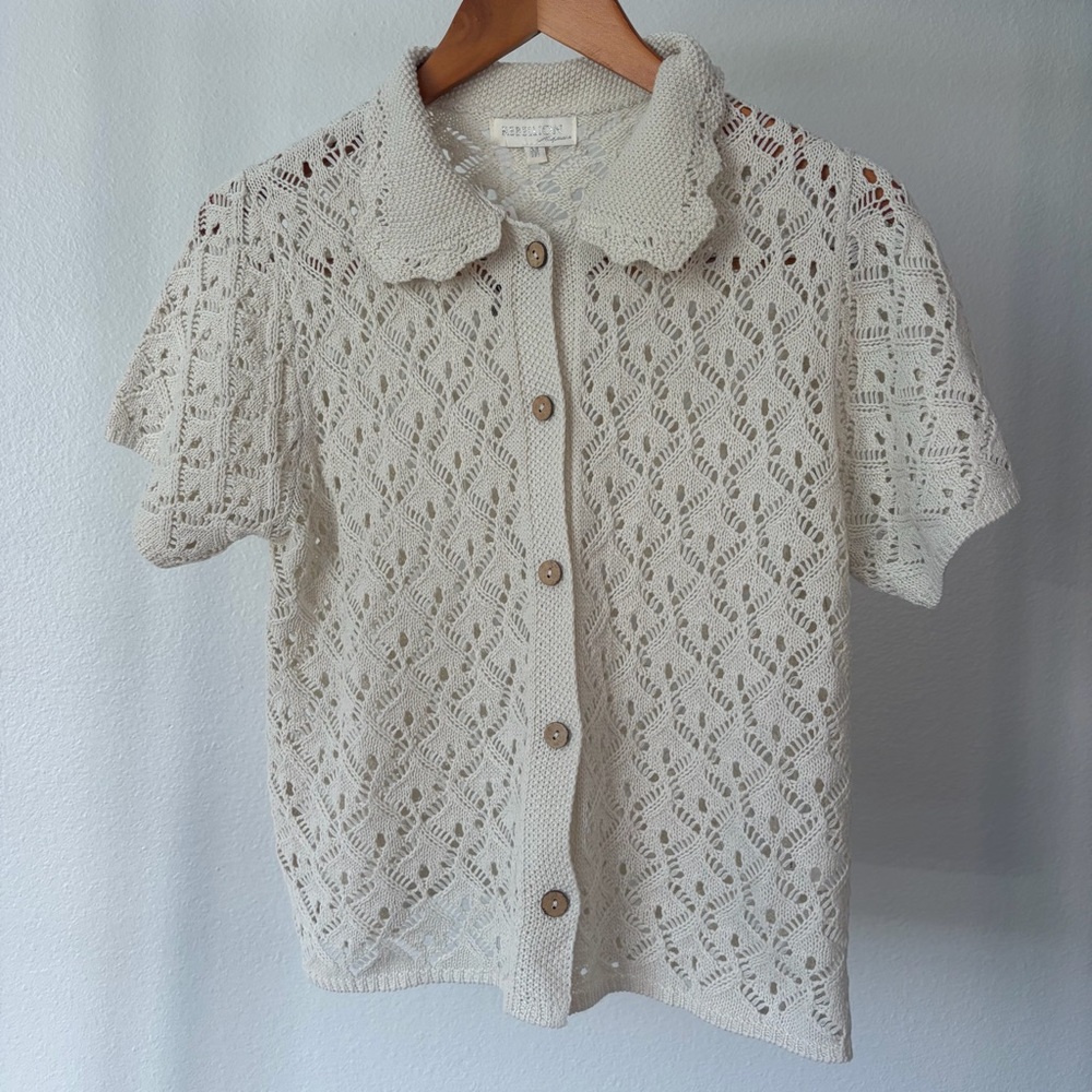 Cream Granola Crochet Knit Button Cardigan